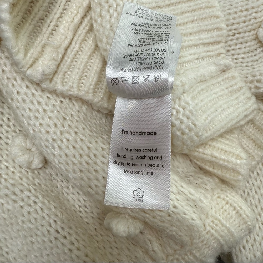 FARM Rio Cowl Neck Sweater with Flower Details in off white, size S - Picture 8 of 9